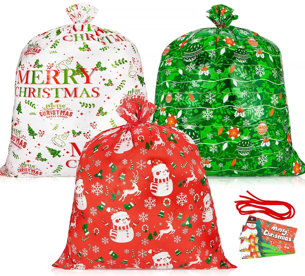 3pcs Large Christmas Gift Bags 36"x36" Holiday Gift Wrap Jumbo Christmas Bags for Gifts Giant Sacks for Presents Big Xmas Plastic Gift Bags